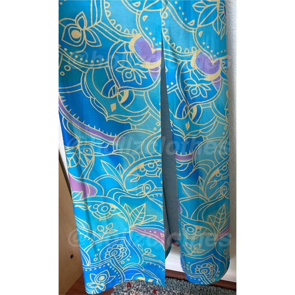 Beachy Tropical Summer Floral Blue Maxi Dress Size L - Picture 5 of 8